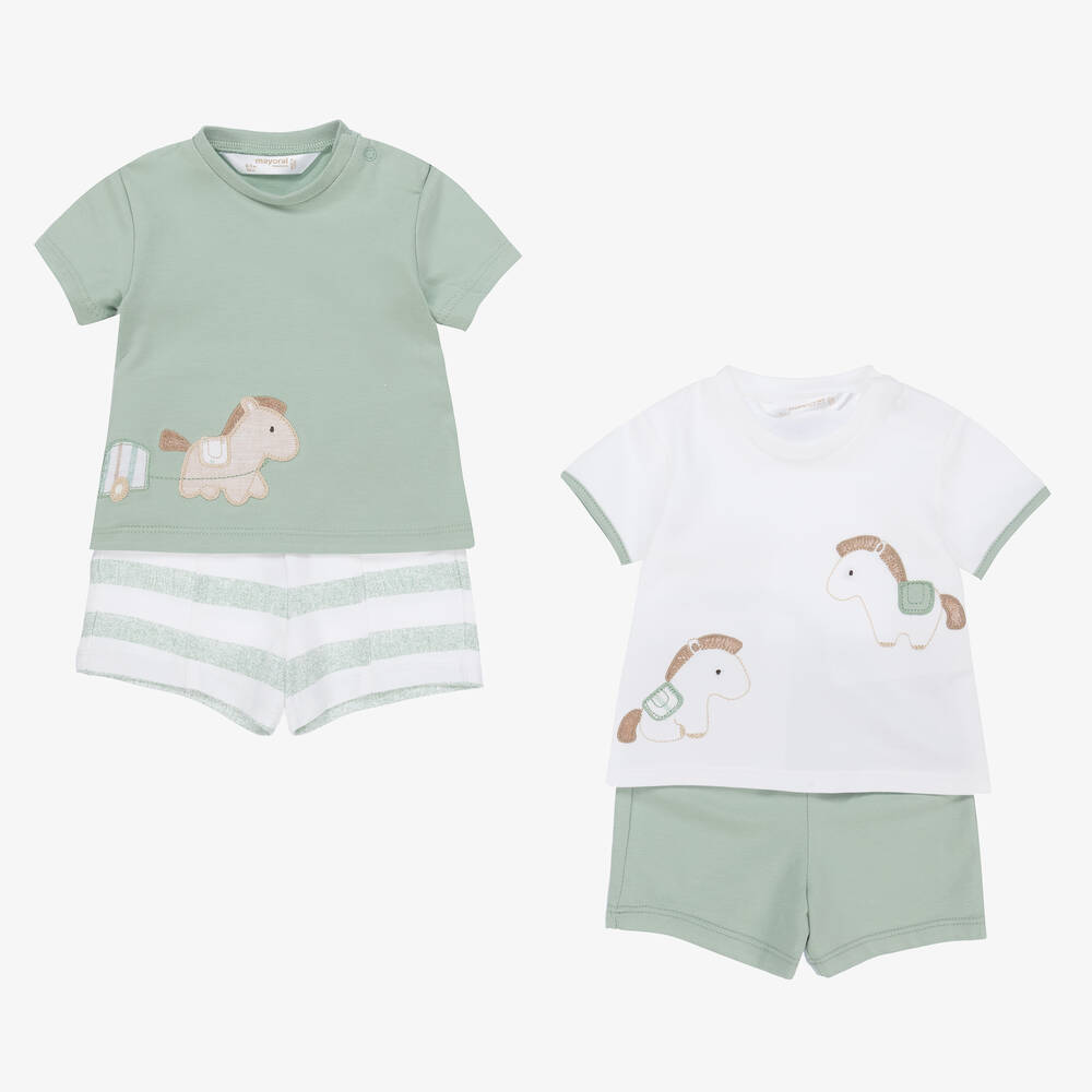 Mayoral-Baby Boys Green Cotton Shorts Set (2 Pack) | Childrensalon Outlet