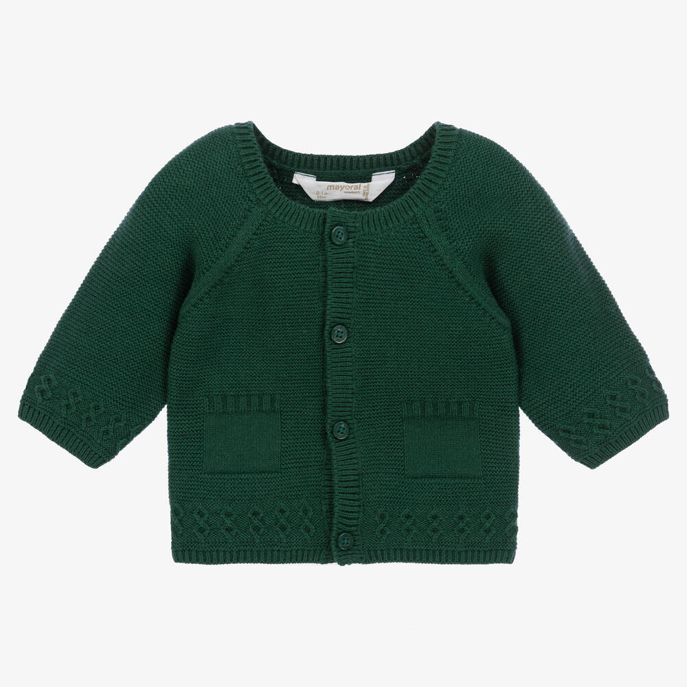 Mayoral - Baby Boys Green Cotton & Wool Knit Cardigan | Childrensalon