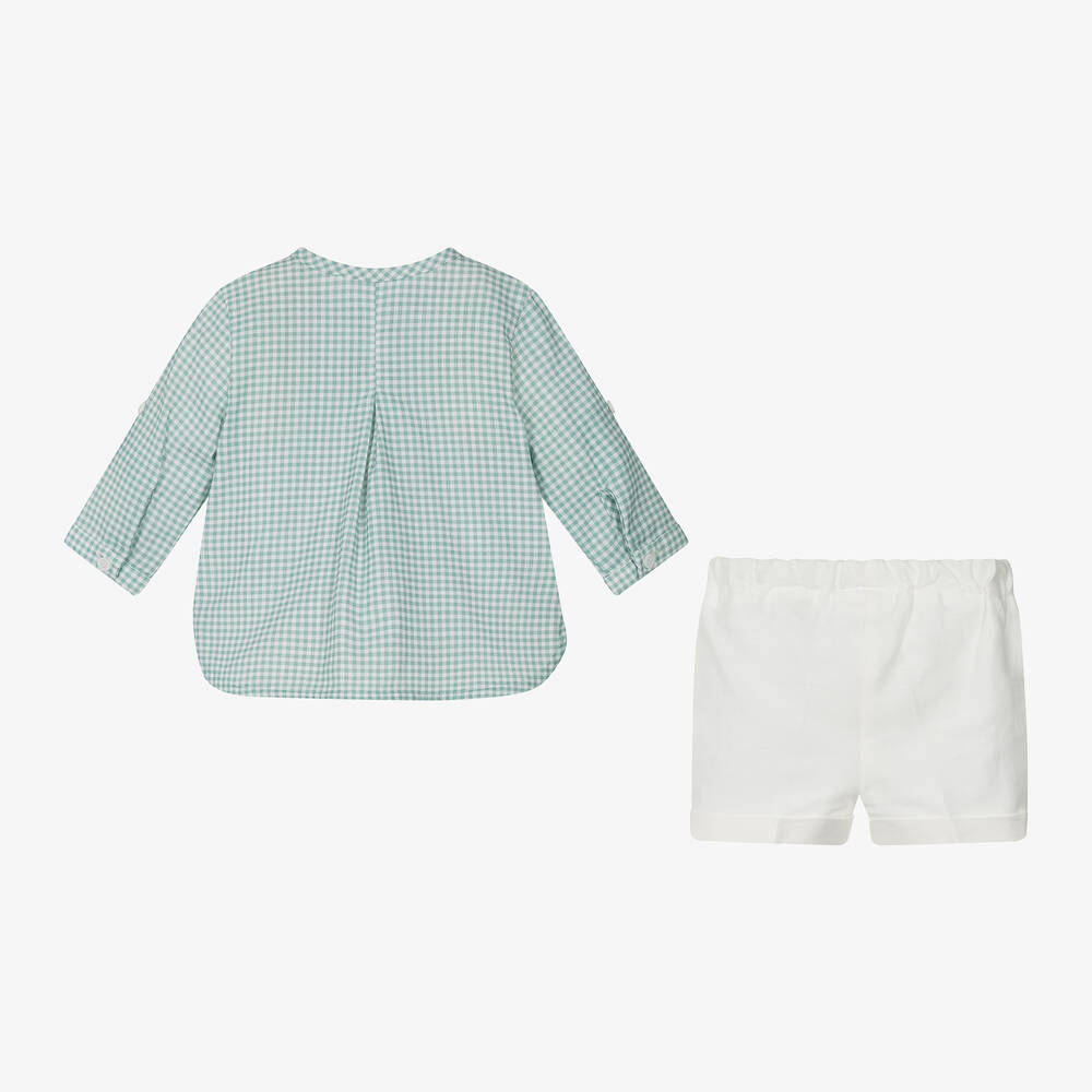 Mayoral-Зеленая рубашка в клетку и шорты из хлопка для малышей | Childrensalon Outlet