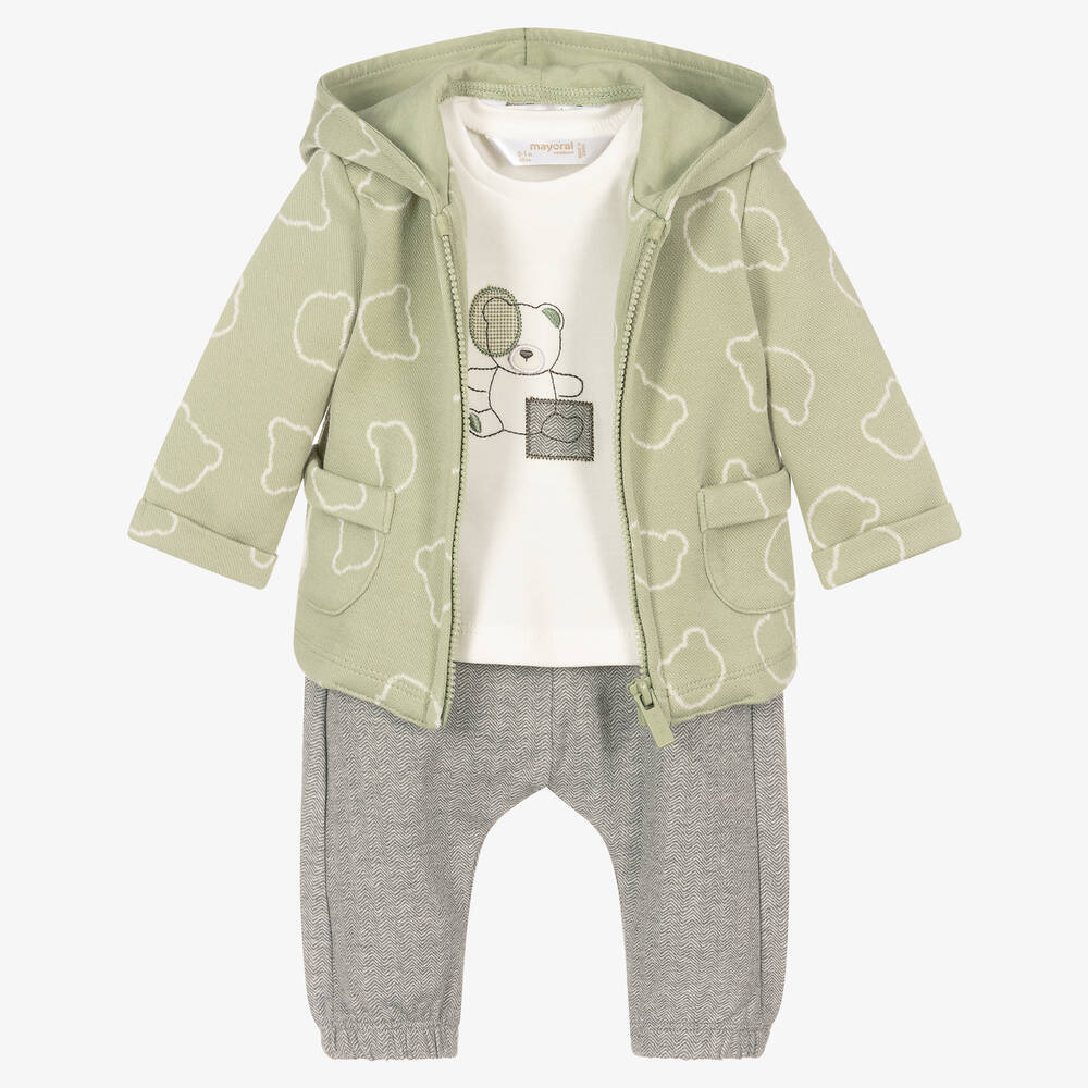 Mayoral - بدلة رياضية قطن لون رمادي وأخضر للمواليد | Childrensalon