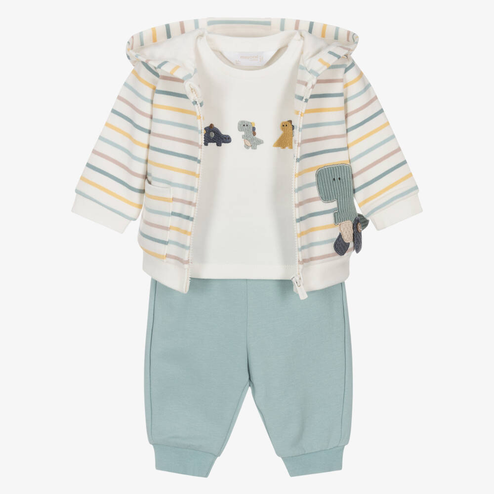 Mayoral Newborn-Baby Boys Green & Ivory Cotton Dinosaur Tracksuit Set | Childrensalon Outlet