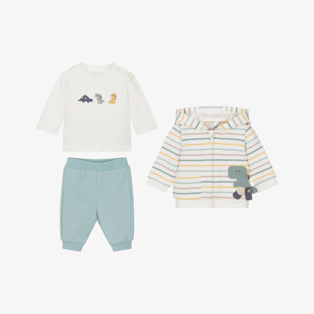 Mayoral Newborn-Baby Boys Green & Ivory Cotton Dinosaur Tracksuit Set | Childrensalon Outlet