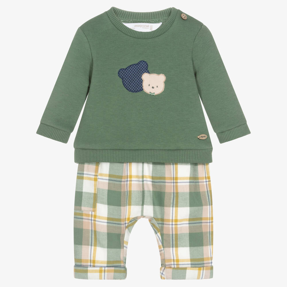 Mayoral Newborn - Baby Boys Green Trousers Set | Childrensalon