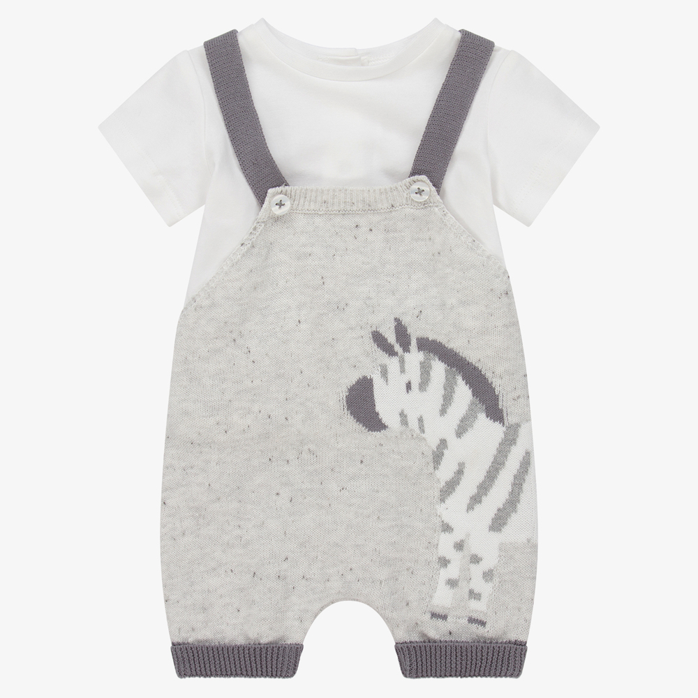 Mayoral Newborn - Baby Boys Grey Dungaree Set | Childrensalon