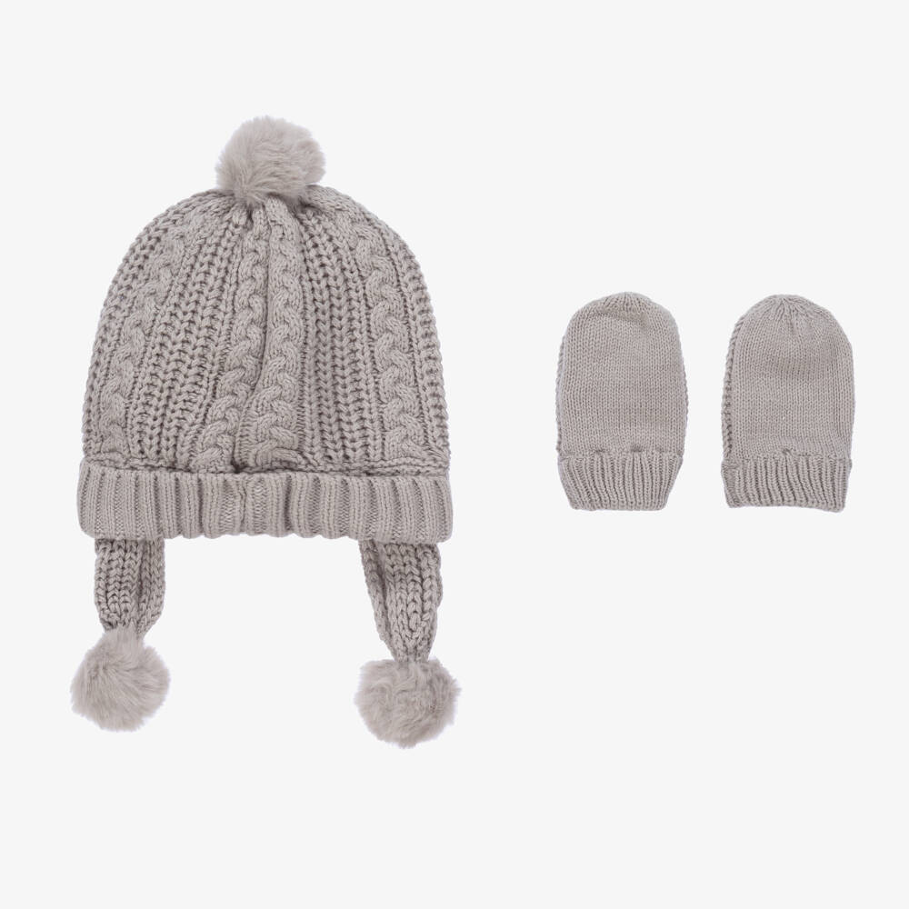 Mayoral-Baby Boys Grey Knit Hat & Mittens | Childrensalon Outlet