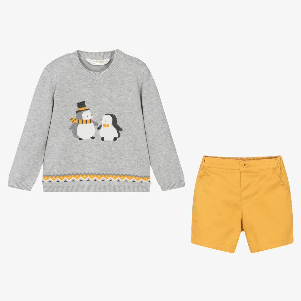 Mayoral-Baby Boys Grey & Yellow Cotton Shorts Set | Childrensalon Outlet