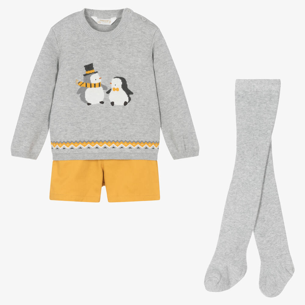 Mayoral - Baumwoll-Top & Shorts Set Grau/Gelb | Childrensalon