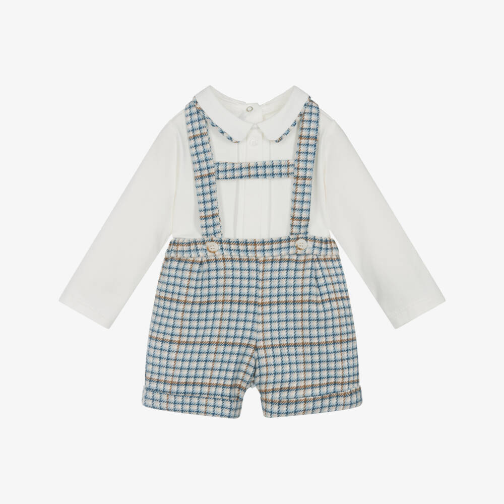 Mayoral Newborn-Baby Boys Ivory & Blue Checked Shorts Set | Childrensalon Outlet