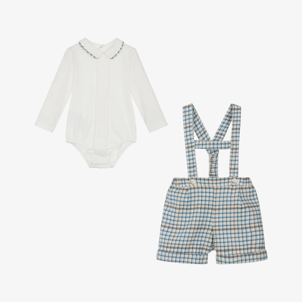 Mayoral Newborn-Baby Boys Ivory & Blue Checked Shorts Set | Childrensalon Outlet