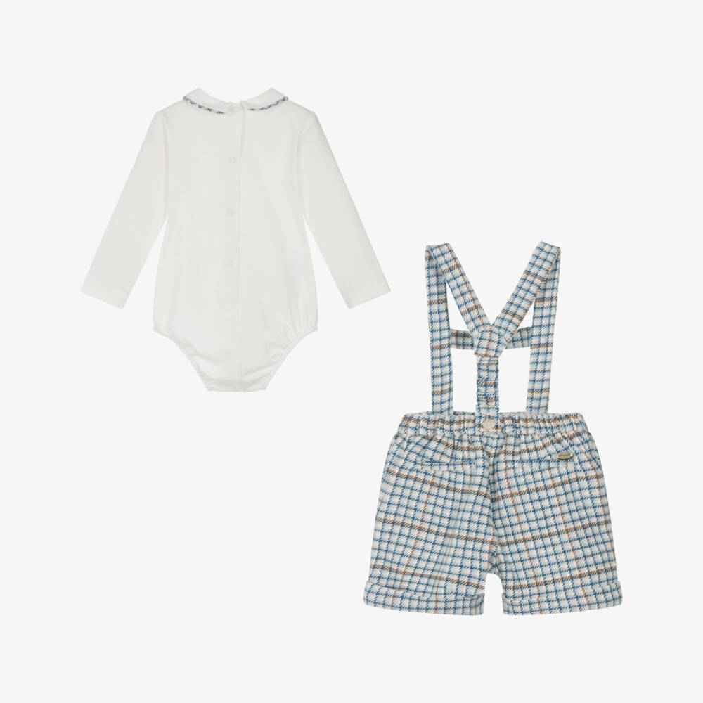 Mayoral Newborn-Baby Boys Ivory & Blue Checked Shorts Set | Childrensalon Outlet
