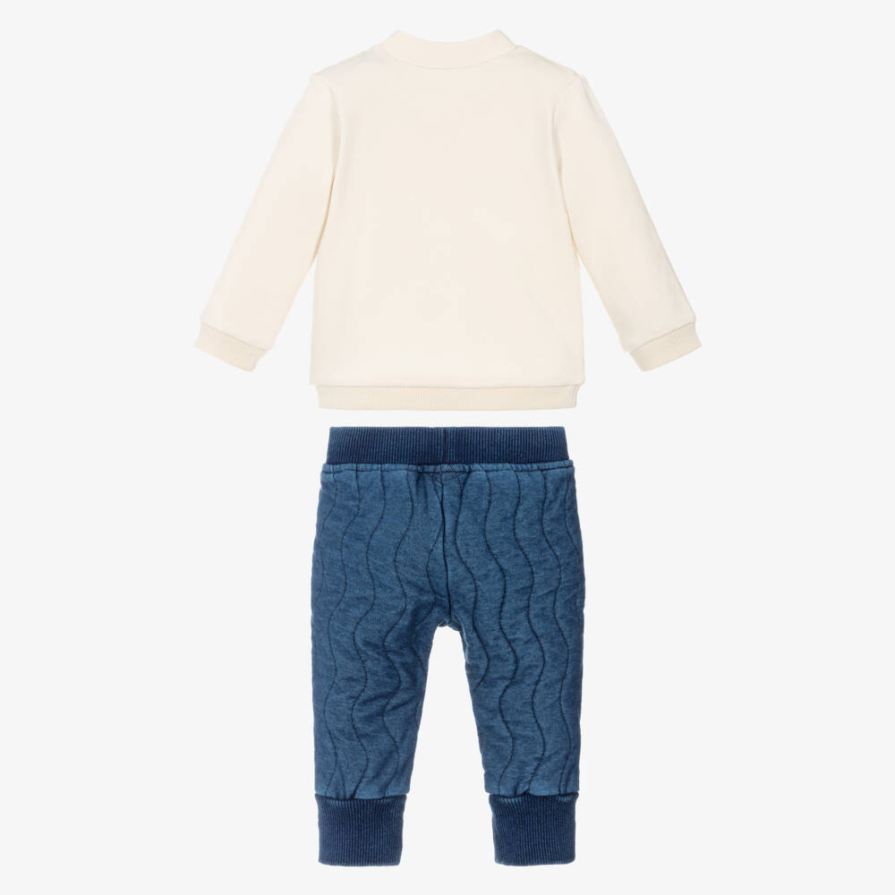 Mayoral Newborn-Baby Boys Ivory & Blue Cotton Caterpillar Trouser Set | Childrensalon Outlet