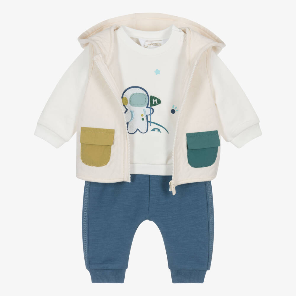 Mayoral Newborn-Baby Boys Ivory & Blue Outer Space Tracksuit Set | Childrensalon Outlet