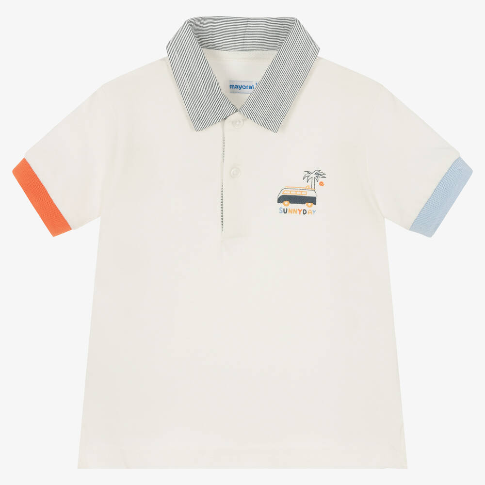 Mayoral - Baby Boys Ivory Campervan Polo Shirt | Childrensalon