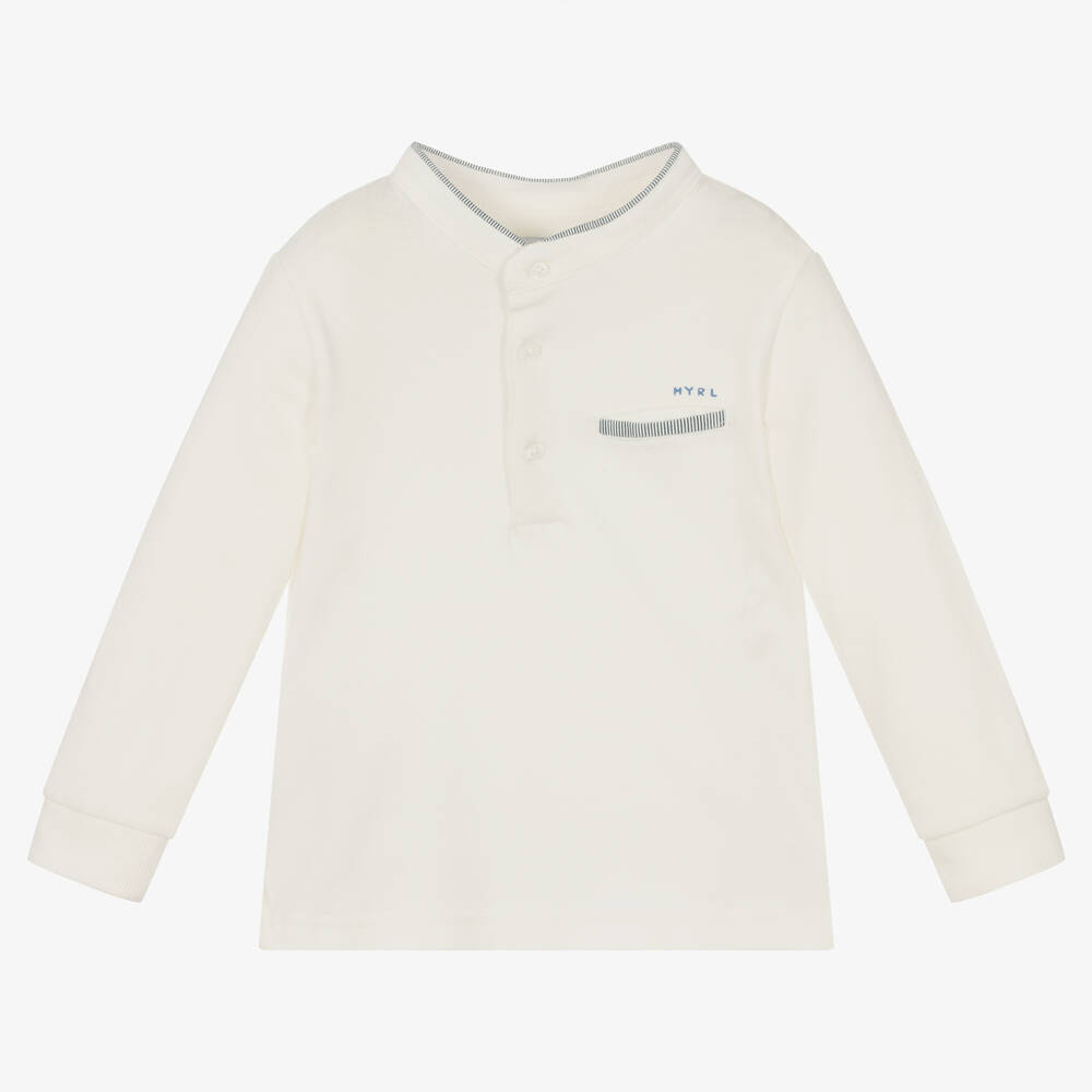Mayoral - Baby Boys Ivory Cotton Polo Shirt | Childrensalon