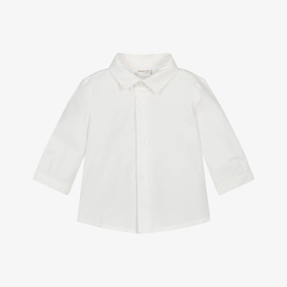 Mayoral Newborn-Baby Boys Ivory Cotton Shirt & Blue Bow Tie | Childrensalon Outlet