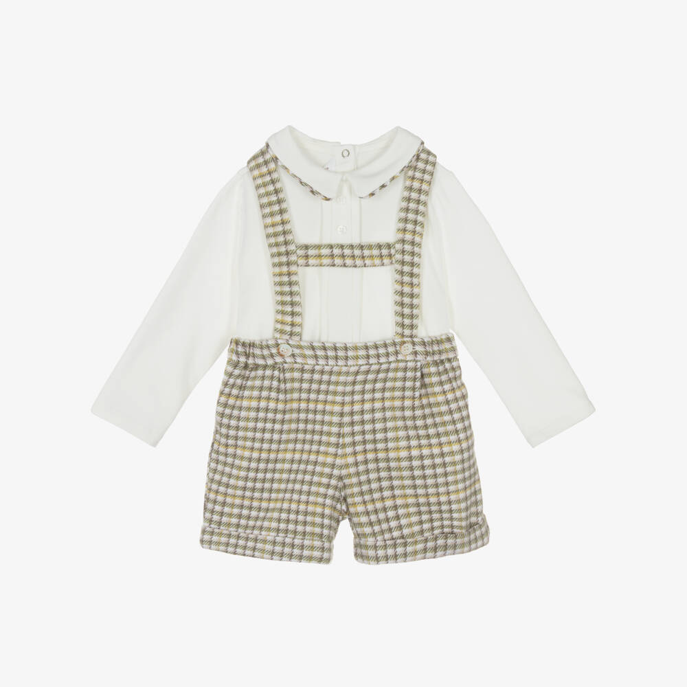 Mayoral Newborn-Baby Boys Ivory & Green Checked Shorts Set | Childrensalon Outlet