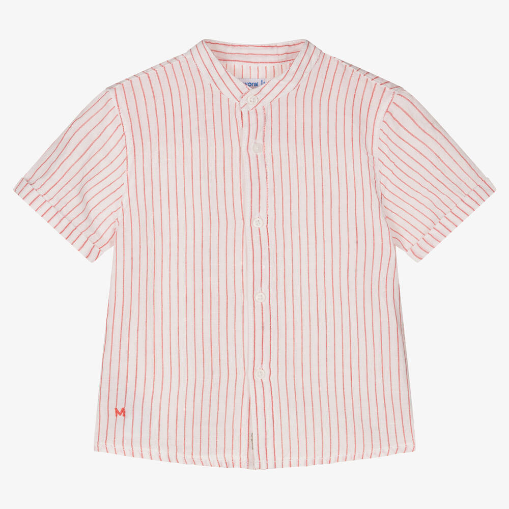 Mayoral - قميص أطفال ولادي قطن وكتان مقلم لون عاجي وأحمر | Childrensalon