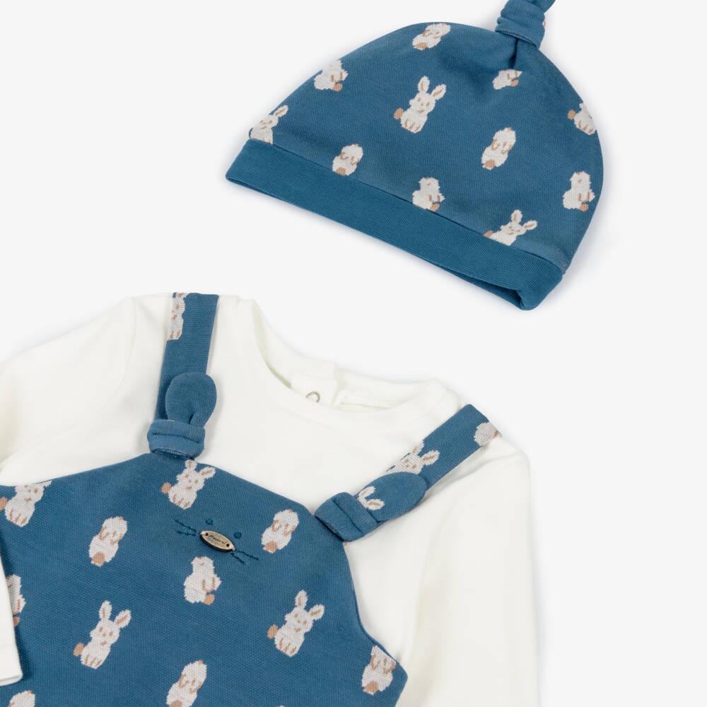 Mayoral Newborn-Baby Boys Navy Blue Cotton Bunny Babysuit Set | Childrensalon Outlet
