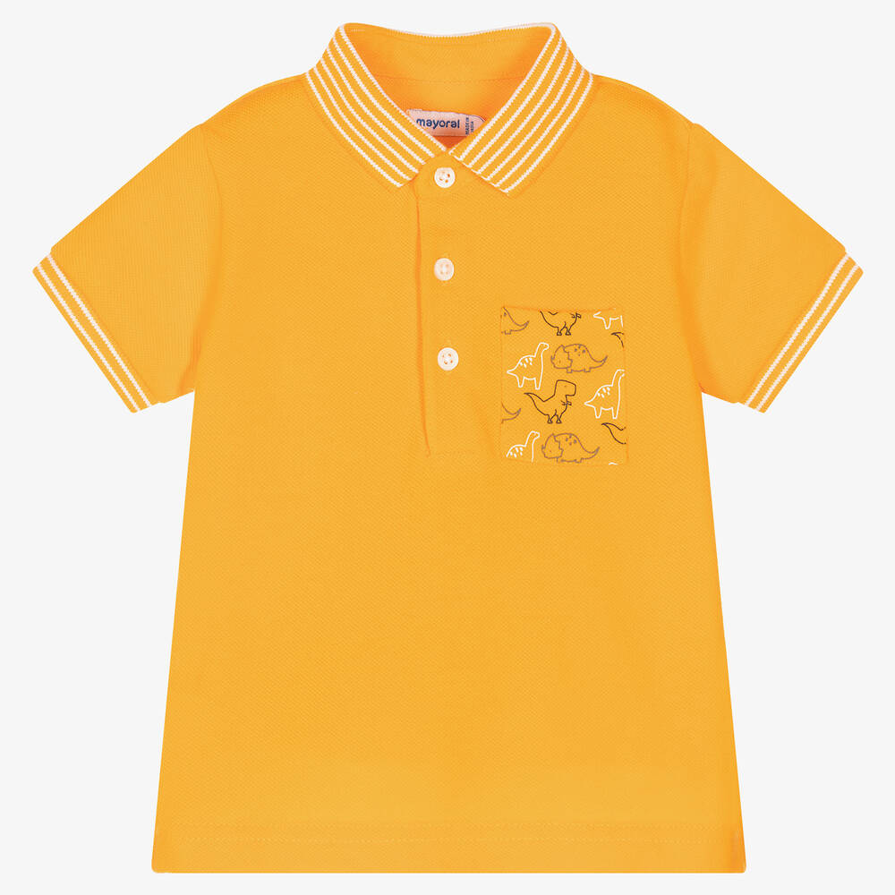 Mayoral - Baby Boys Orange Dino Cotton Polo Shirt | Childrensalon