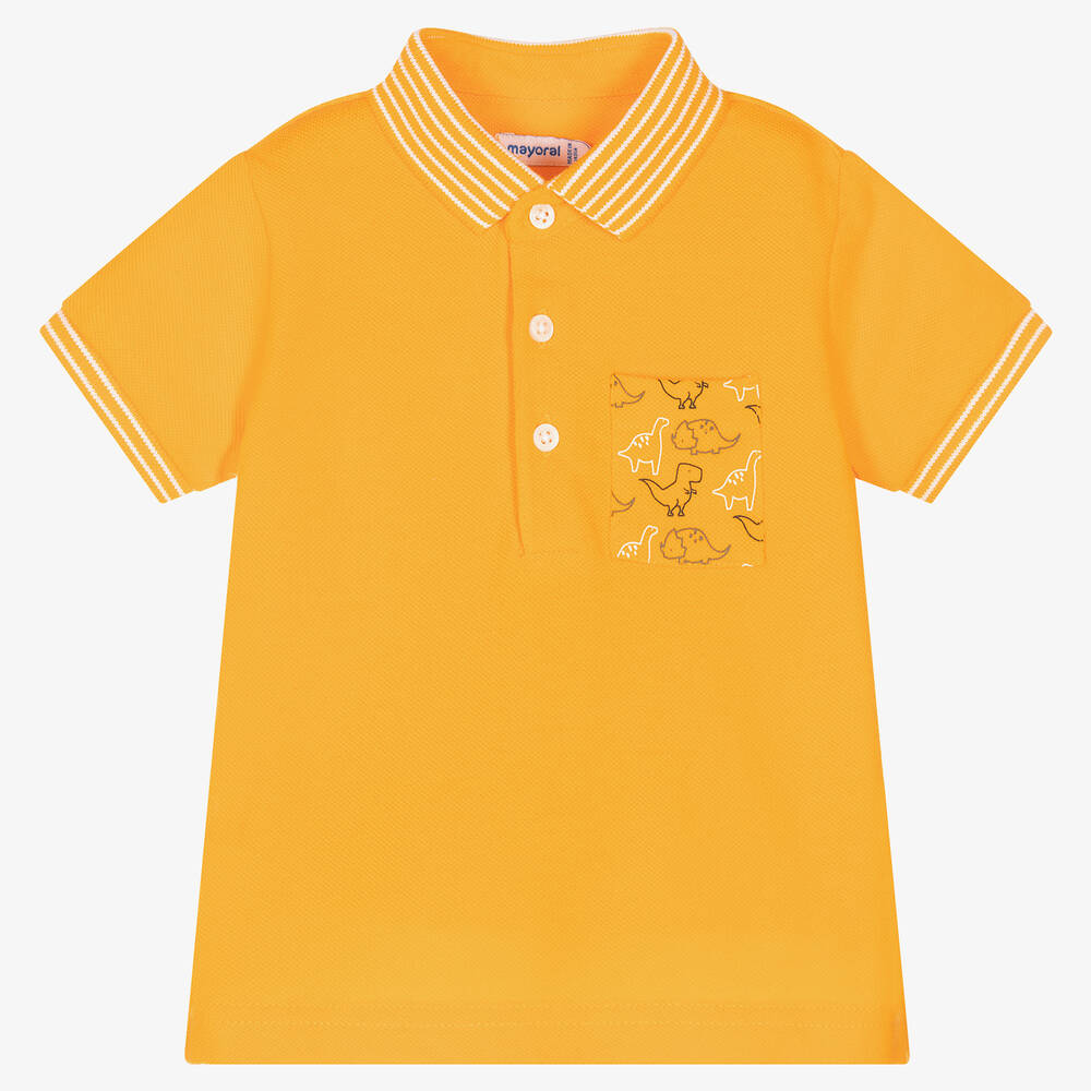 Mayoral-Baby Boys Orange Dino Cotton Polo Shirt | Childrensalon Outlet