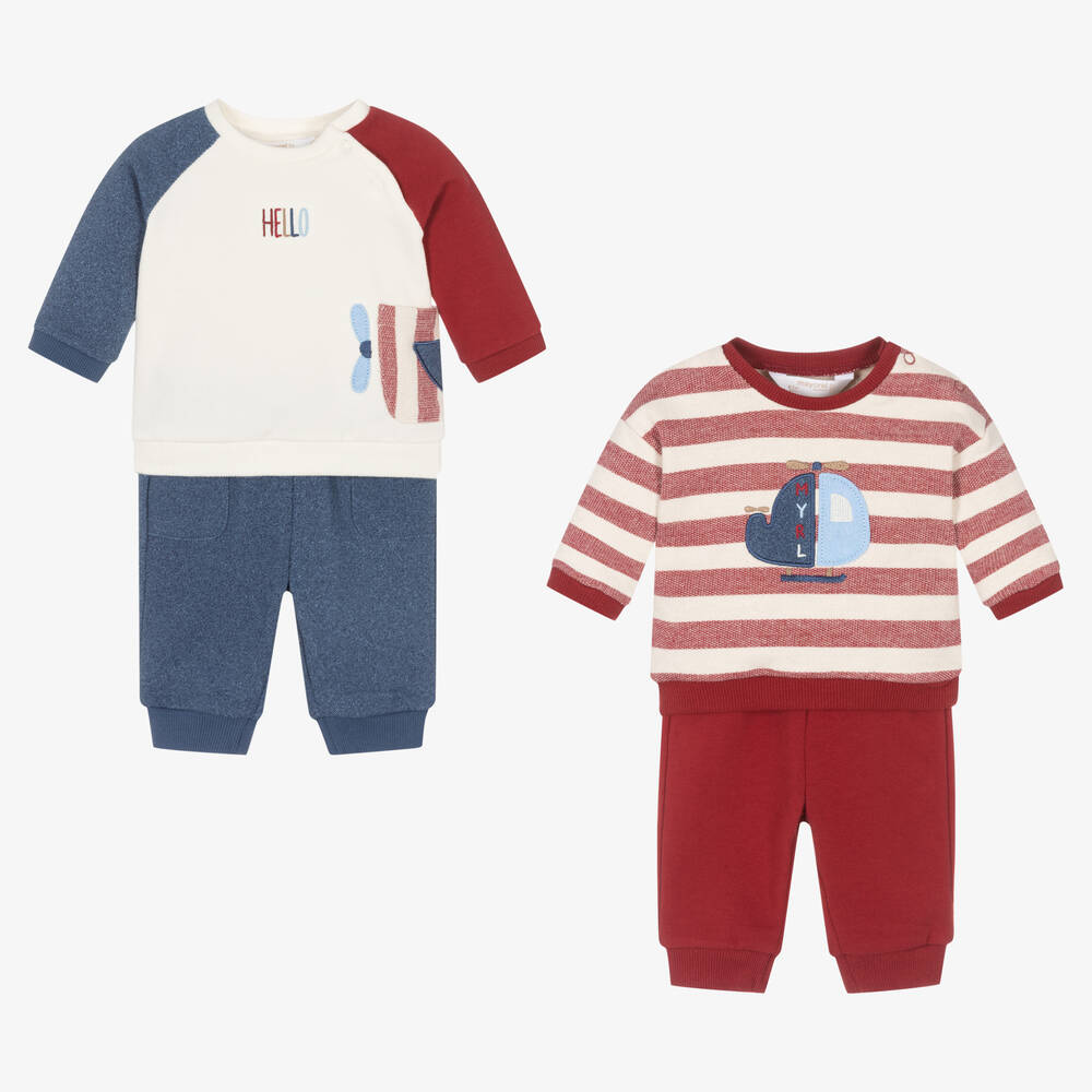 Mayoral - Trainingsanzüge in Rot und Blau für männliche Babys (2er-Pack) | Childrensalon