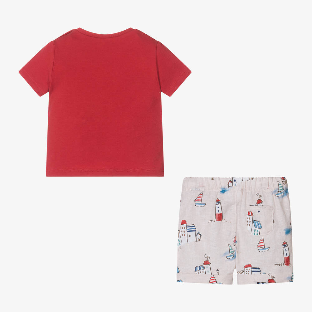 Mayoral-طقم شورت أطفال ولادي مزيج قطن وكتان لون أحمر | Childrensalon Outlet