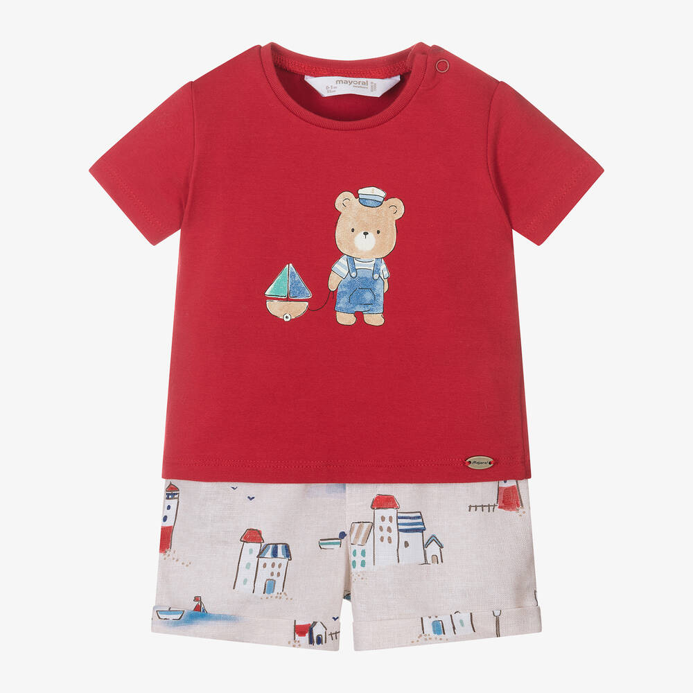 Mayoral-Baby Boys Red Cotton & Linen Shorts Set | Childrensalon Outlet