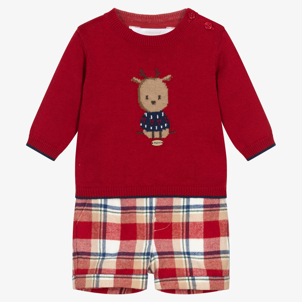 Mayoral Newborn - Красный комплект с шортами | Childrensalon