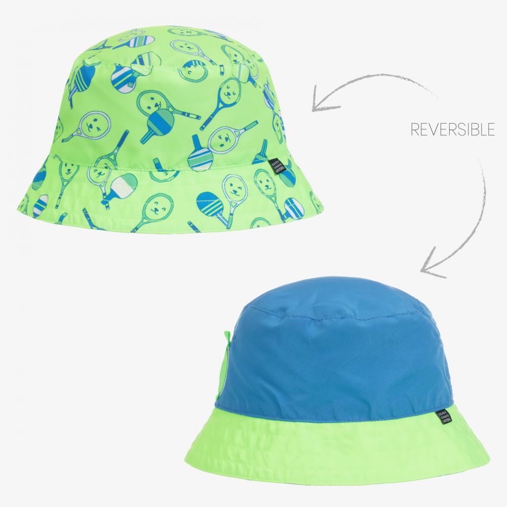 Mayoral - قبعة بوجهين لون أخضر وأزرق نيون للمواليد | Childrensalon