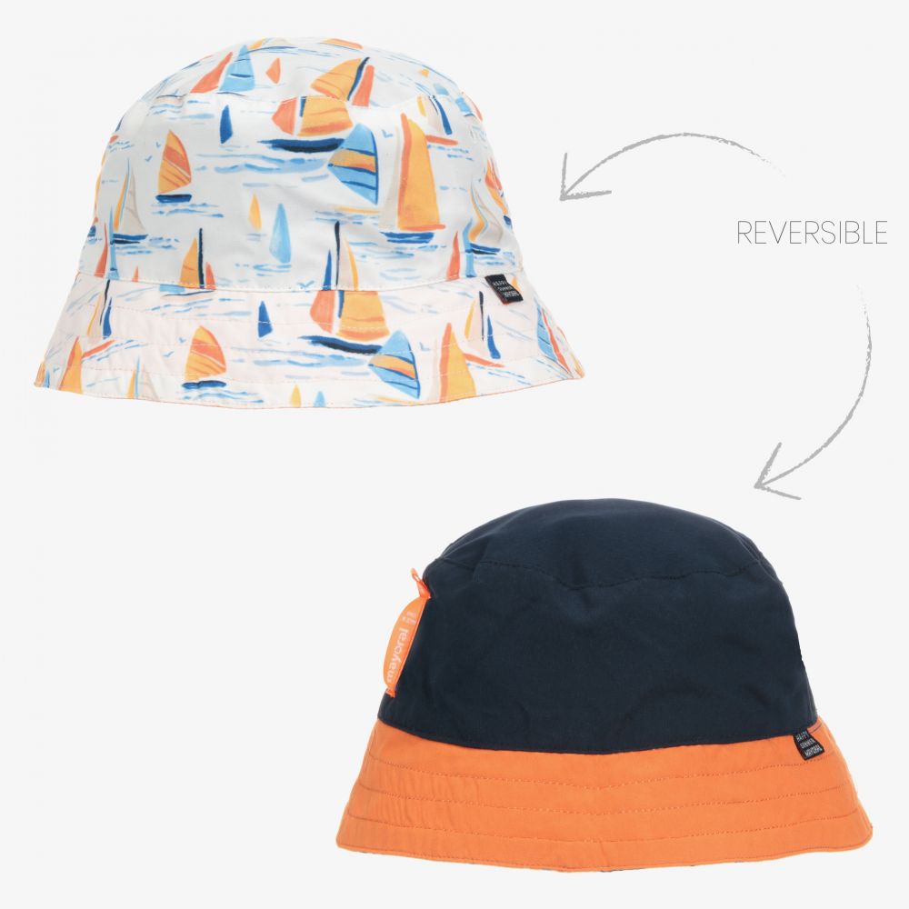Mayoral - قبعة بوجهين لون أبيض وكحلي للمواليد | Childrensalon