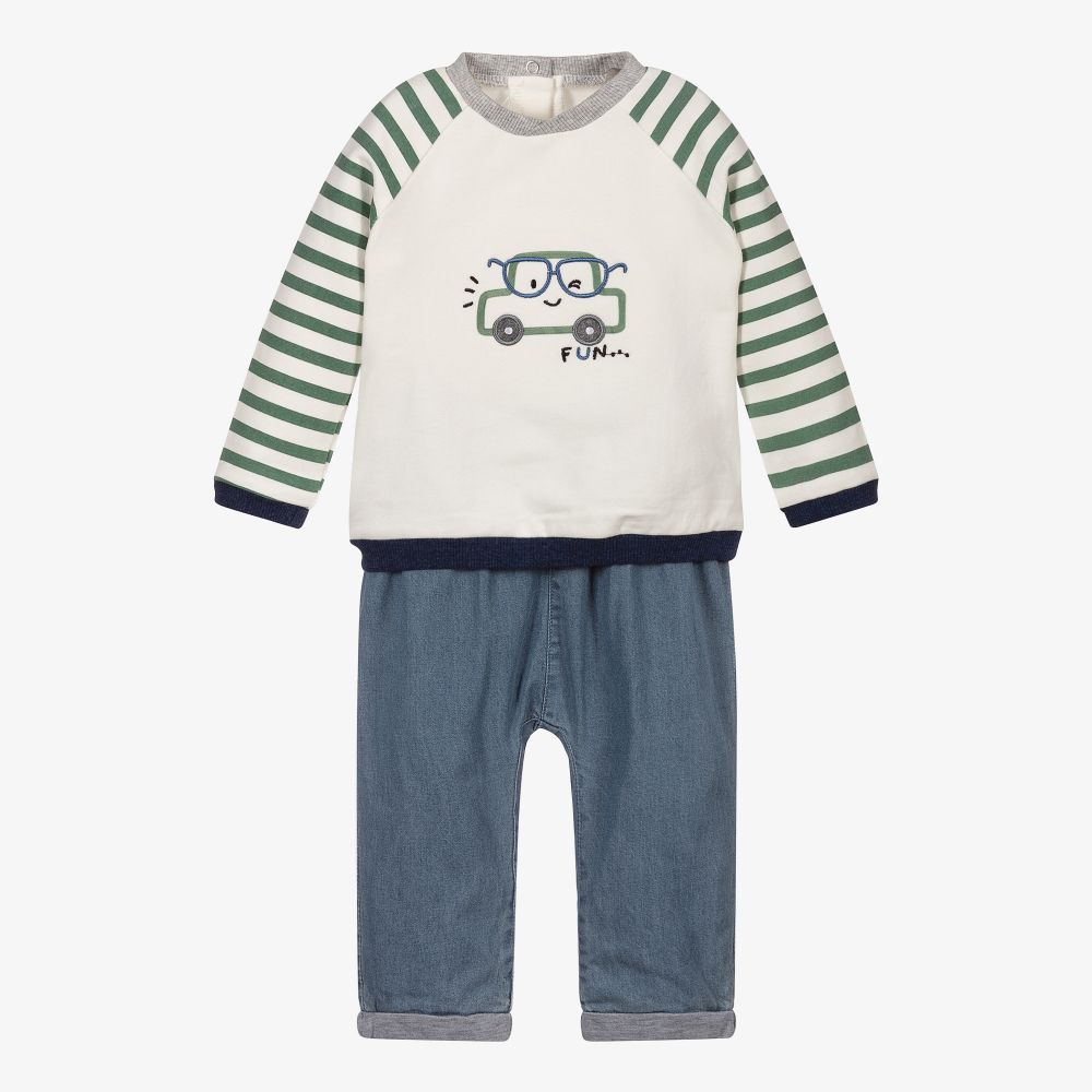 Mayoral Newborn - Ensemble haut ivoire et pantalon bleu | Childrensalon