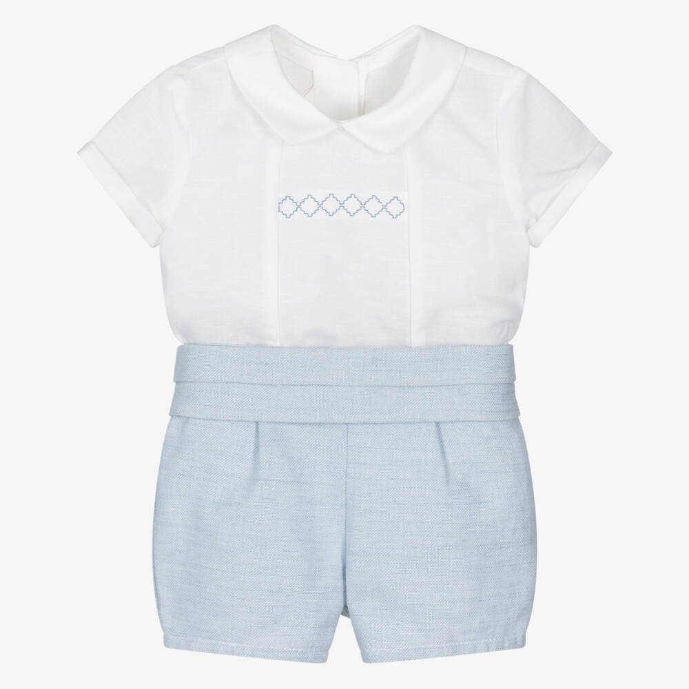 Mayoral Newborn-Baby Boys White & Blue Buster Suit | Childrensalon Outlet