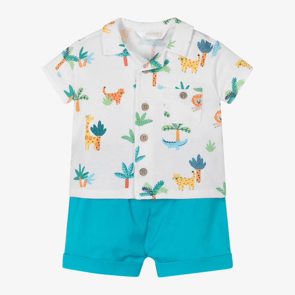 Mayoral Для новорожденных-Baby Boys White & Blue Cotton Shorts Set | Childrensalon Outlet