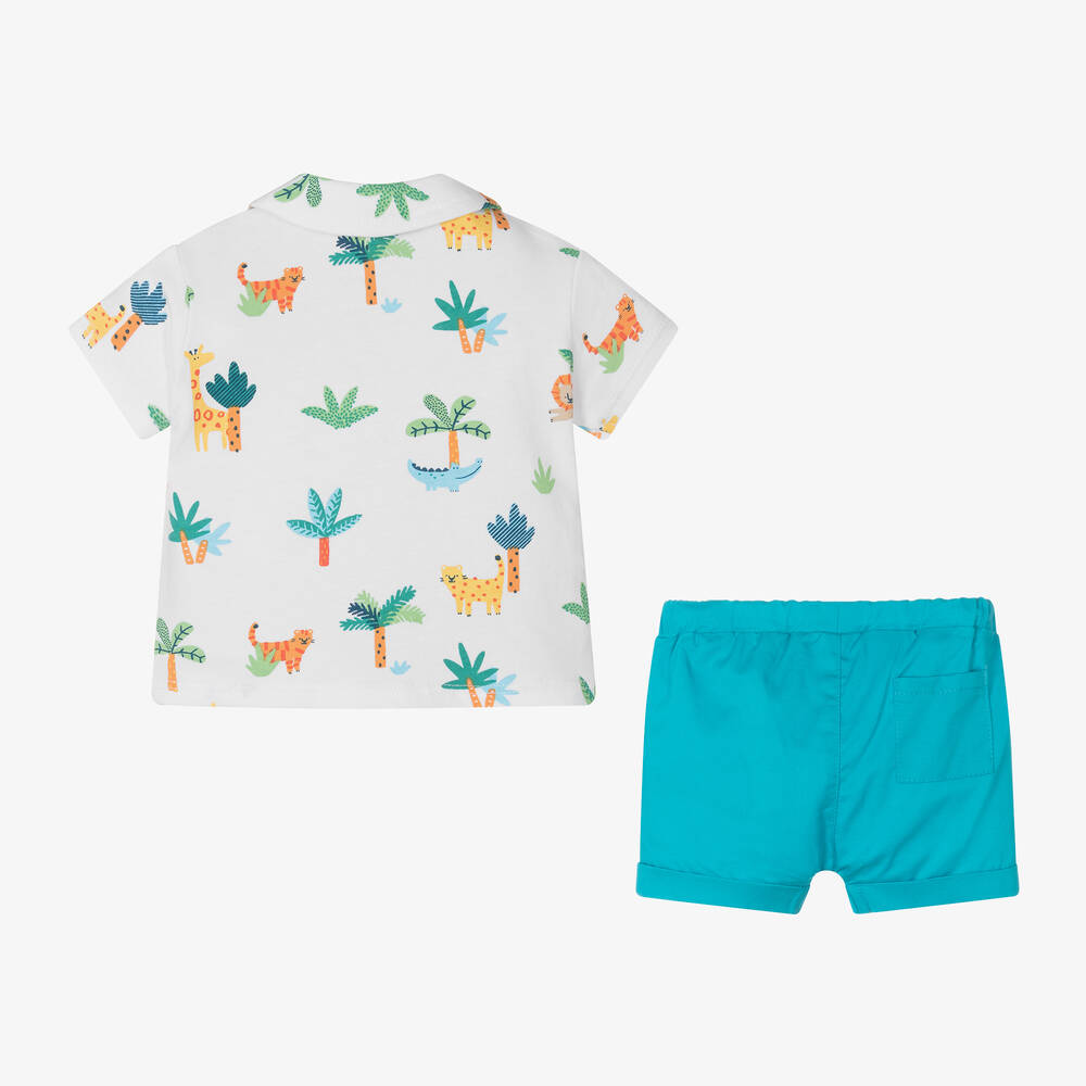 Mayoral Для новорожденных-Baby Boys White & Blue Cotton Shorts Set | Childrensalon Outlet