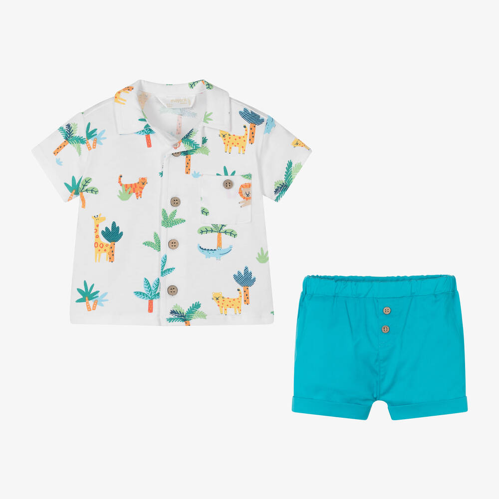 Mayoral Для новорожденных-Baby Boys White & Blue Cotton Shorts Set | Childrensalon Outlet