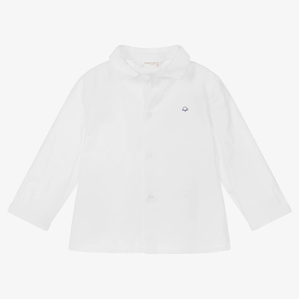 مايورال-قميص بربطة عنق قطن لون أبيض للمواليد | Childrensalon Outlet