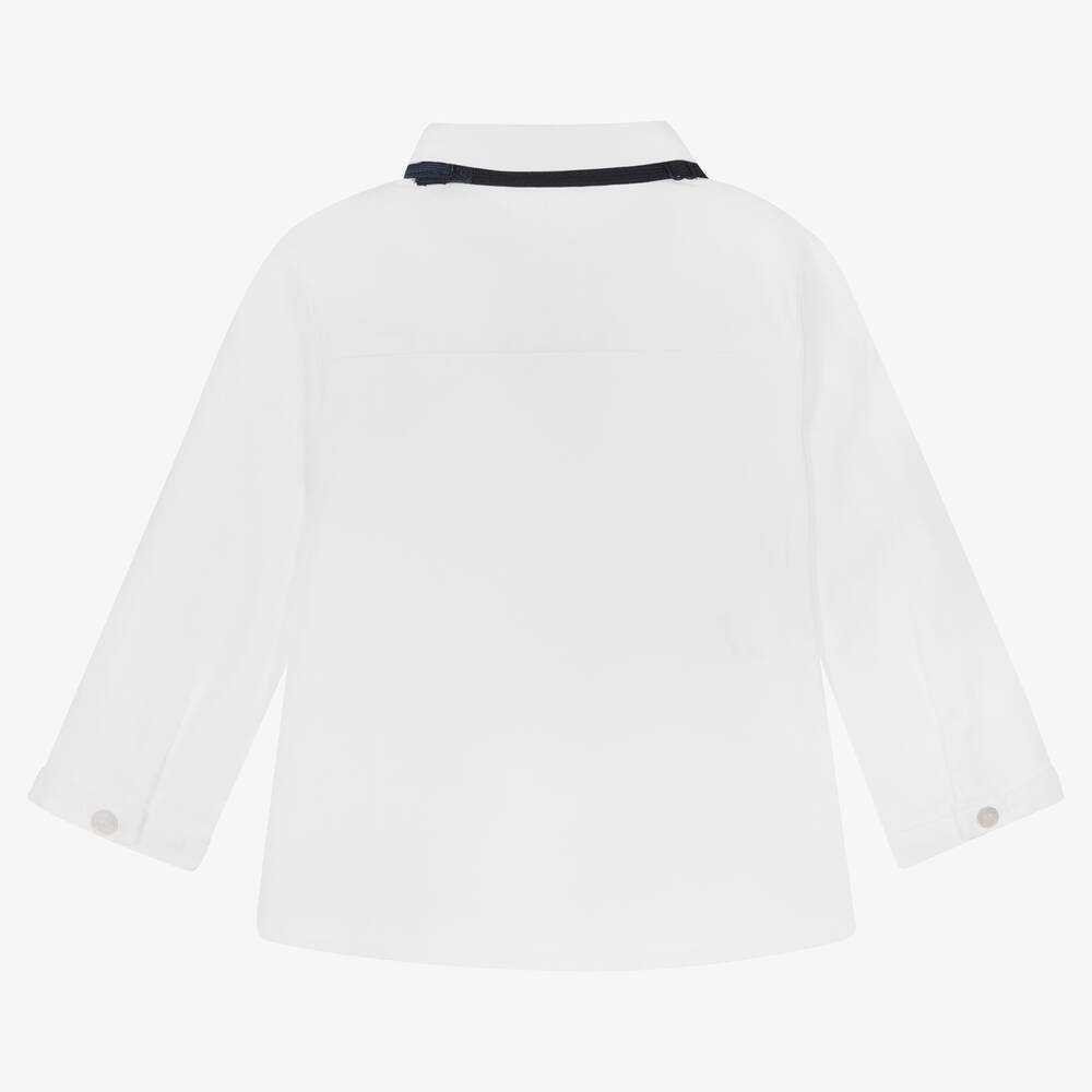 مايورال-قميص بربطة عنق قطن لون أبيض للمواليد | Childrensalon Outlet