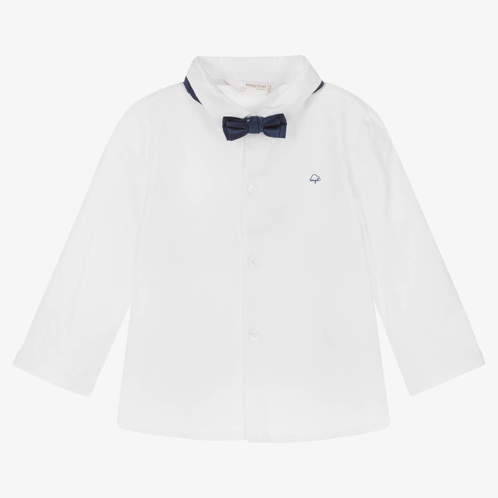 Mayoral - Baby Boys White Cotton Bow-Tie Shirt | Childrensalon