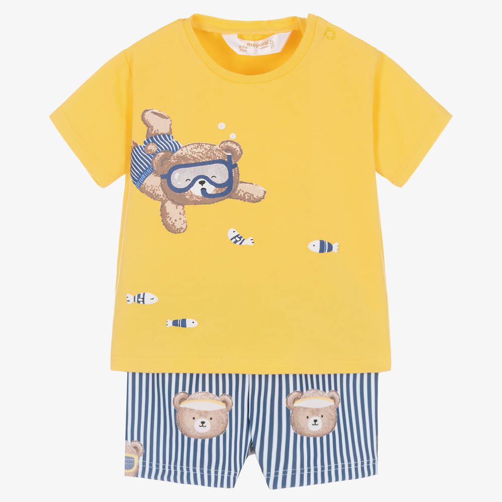 Mayoral-Baby Boys Yellow Bear Swim Shorts Set | Childrensalon Outlet