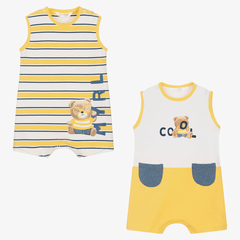 Mayoral - Barboteuse jaune en coton bébé (x2) | Childrensalon