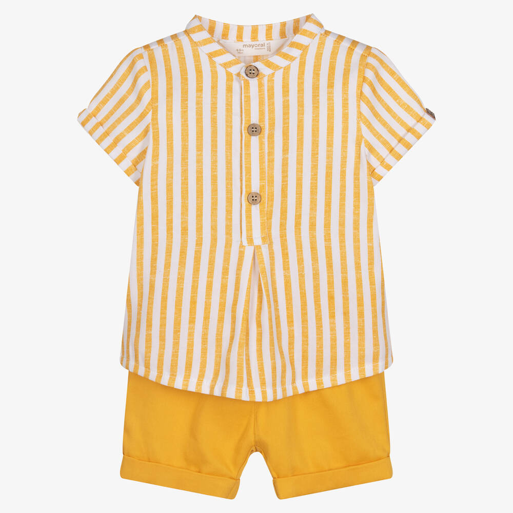 Mayoral-Baby Boys Yellow Cotton Shorts Set | Childrensalon Outlet