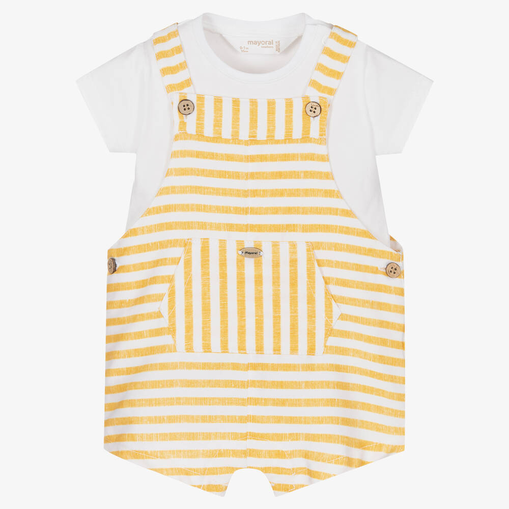 Mayoral - Ensemble salopette coton jaune rayé | Childrensalon