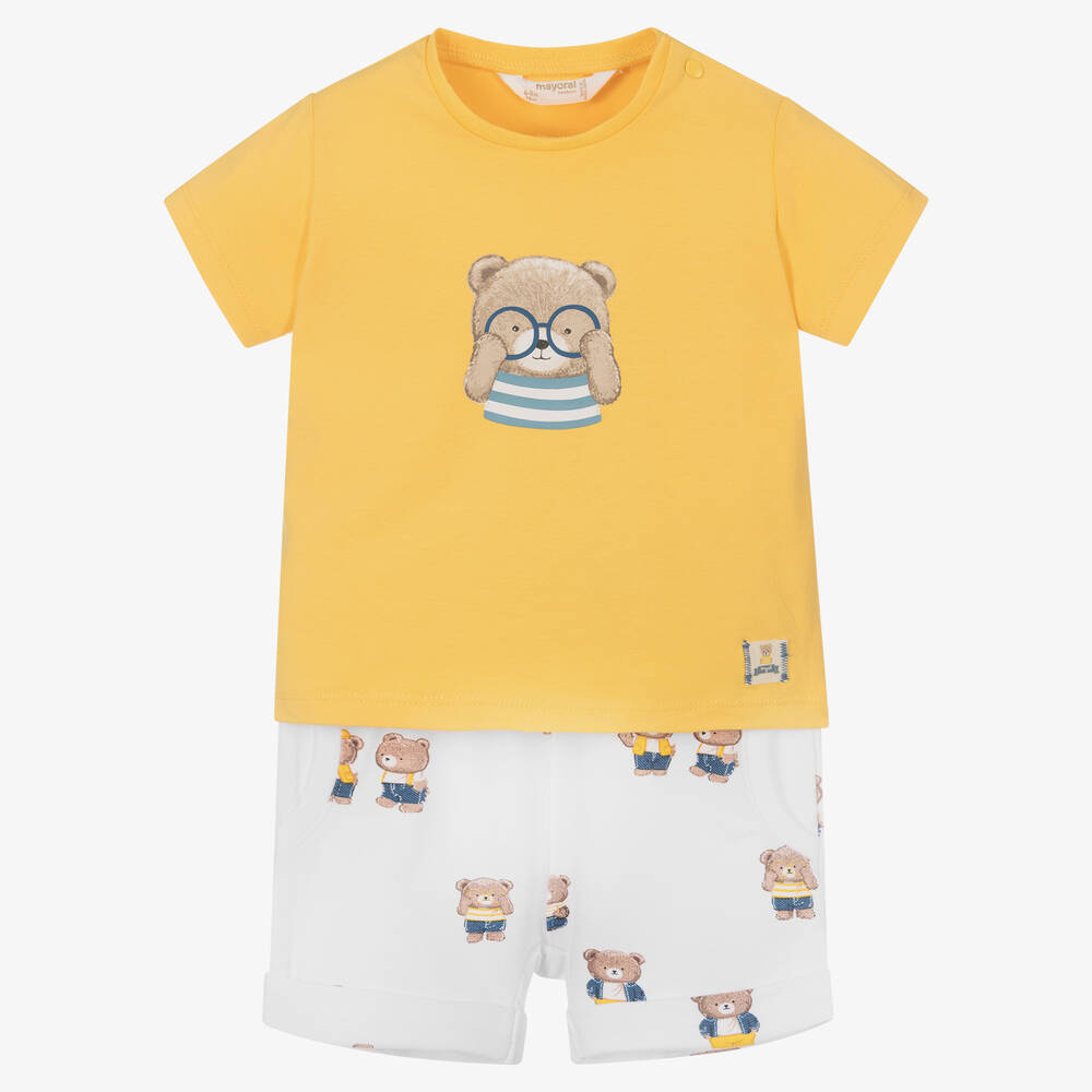 Mayoral - Short et t-shirt jaunes et blancs | Childrensalon