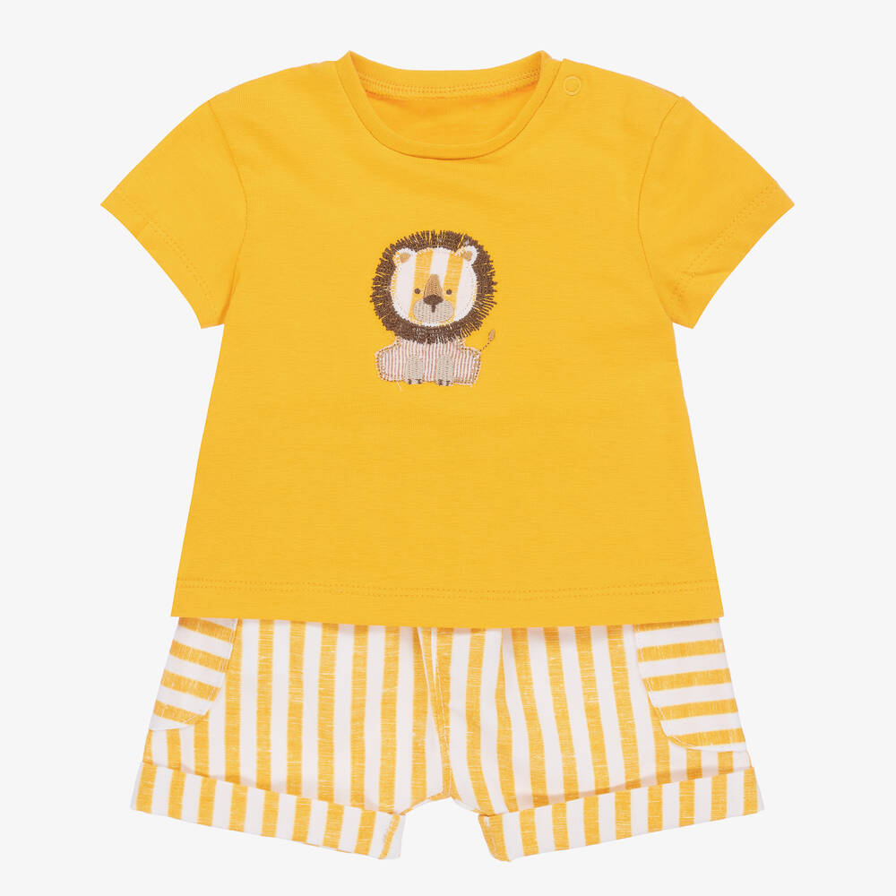 Mayoral - Short et t-shirt jaunes et blancs | Childrensalon