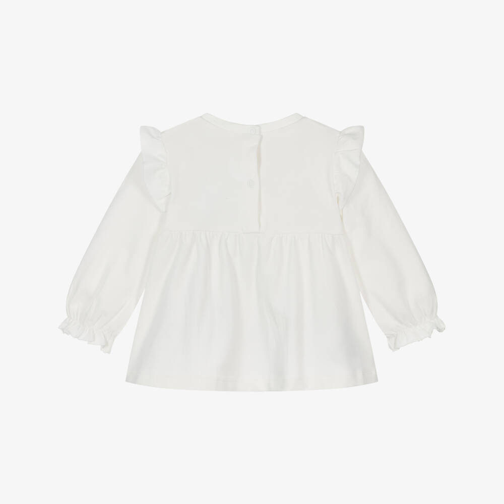 Mayoral Newborn-Baby Girl Ivory Cotton Top with Teddy Motif | Childrensalon Outlet