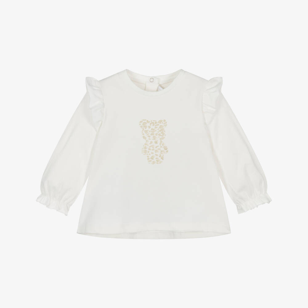 Mayoral Newborn-Baby Girl Ivory Cotton Top with Teddy Motif | Childrensalon Outlet