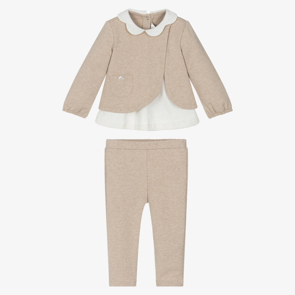 Mayoral Newborn-Baby Girls Beige Cotton Jersey Leggings Set | Childrensalon Outlet