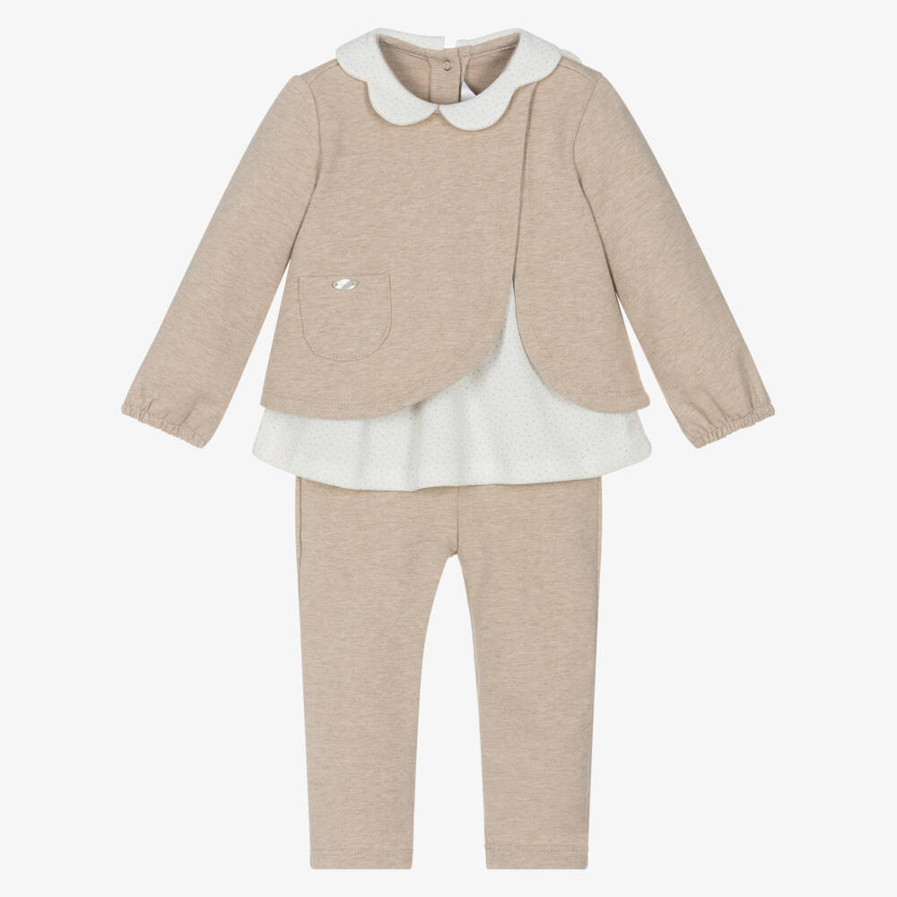 Mayoral Newborn-Baby Girls Beige Cotton Jersey Leggings Set | Childrensalon Outlet