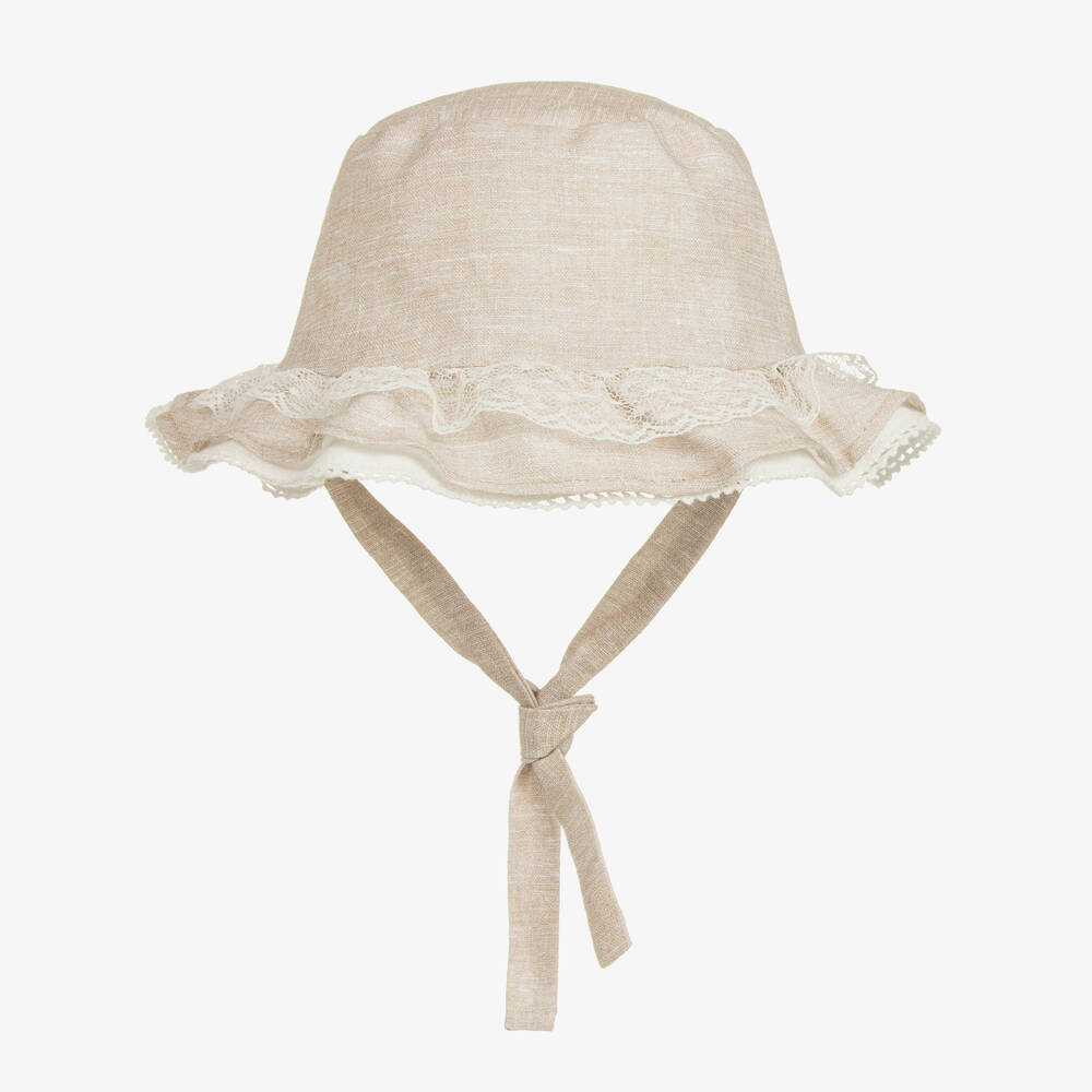 Mayoral Для новорожденных-Baby Girls Beige Cotton & Linen Sun Hat | Childrensalon Outlet