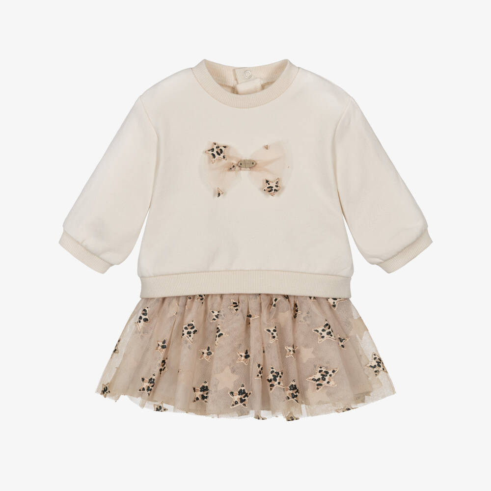 Mayoral Newborn-Baby Girls Beige Cotton & Tulle Star Skirt Set | Childrensalon Outlet